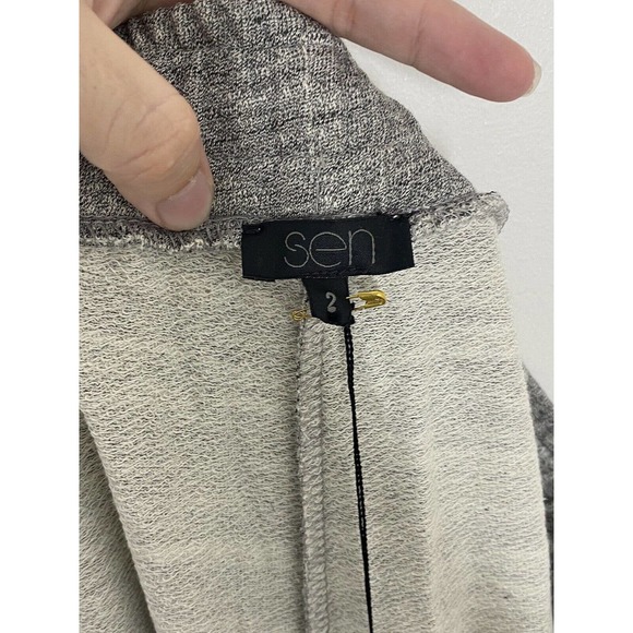 Sen Collection Adyna Gray Terry Knit Wide Leg Drawstring Crop Pants Sz M $140 - Picture 4 of 7